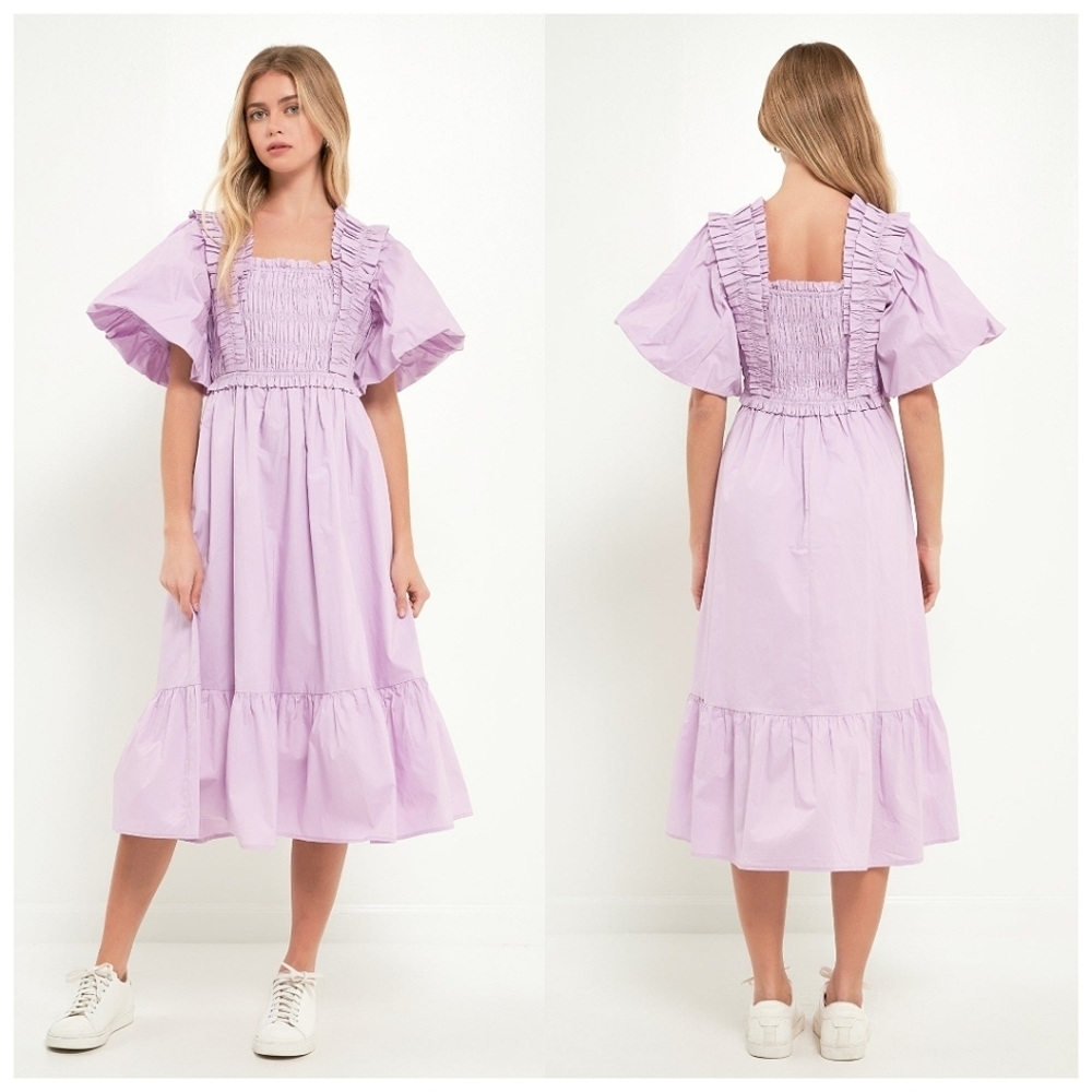 English Factory Women Puff Sleeve Ruffle Dress 3X Lilac Prairie Cottagecore Chic